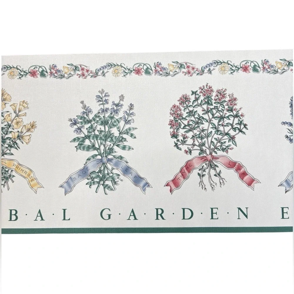 VTG Traditional English Garden Floral Herbs Wallpaper Border 5 YD X 7